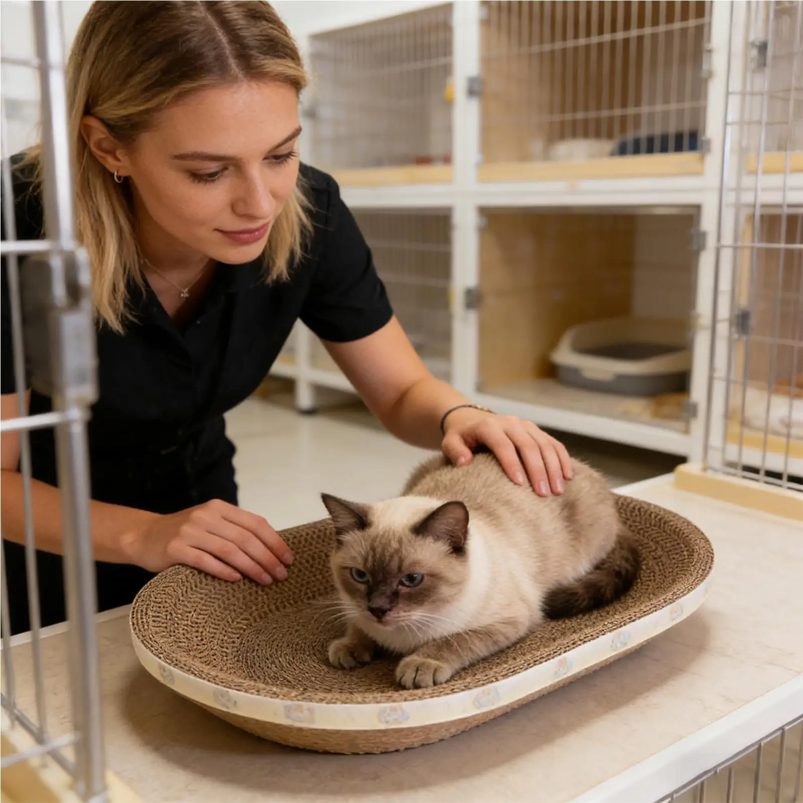 Wellpappe Katzenkratzer Katzenkratzbrett Oval Krallenpflege-Spielzeug aus Karton zum Krallen Schleifen und Möbelschutz – Detail 5