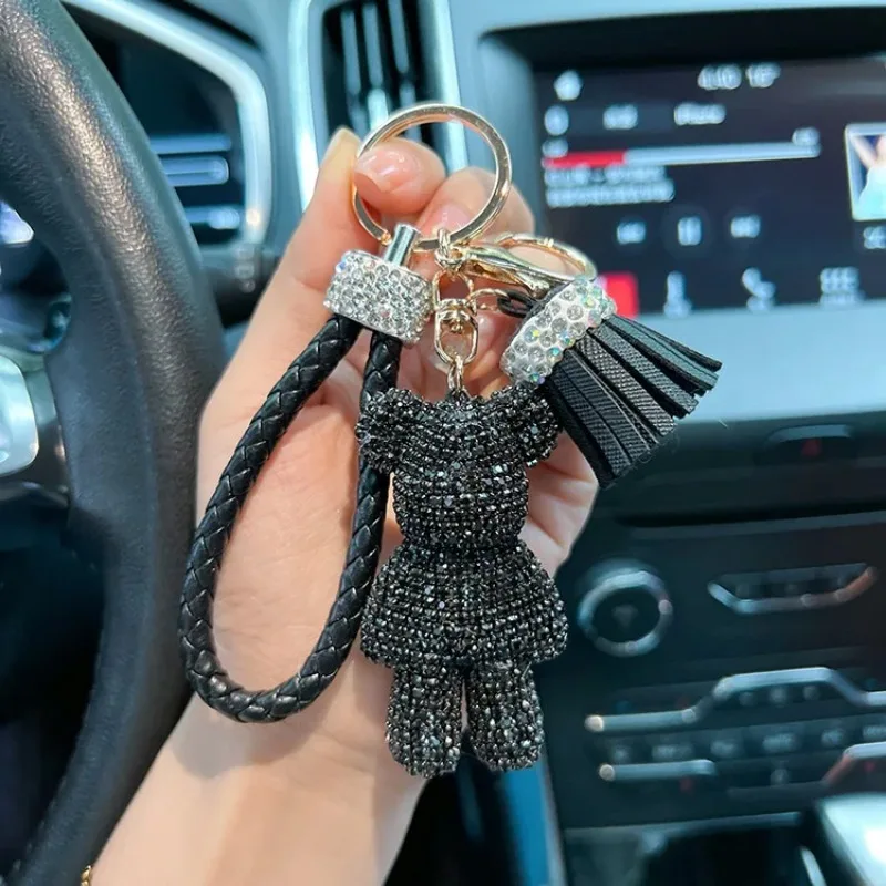 Personalized Diamond Studded small bear Key Chain cute Dynamic Rope Tassel car Key chain Exquisite Gift Pendant