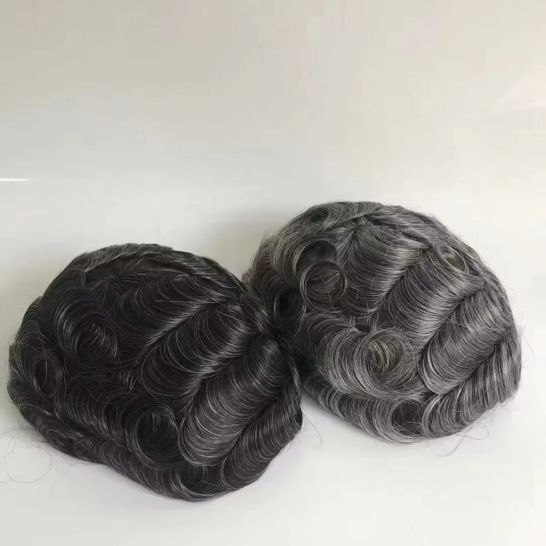 أفضل بيع 1b50 فضي رمادي 100% شعر مستعار بشري متين 6 بوصة خط شعر طبيعي غير مرئي شعر مستعار رقيق للغاية للرجال