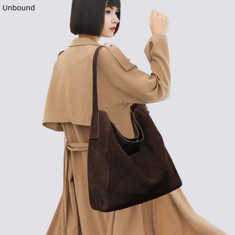 

Autumn Suede Genuine Leather Womens Tote Bag Large Capacity Top Grain Underarm Handheld Shoulder Commuter Minimalist Versatile