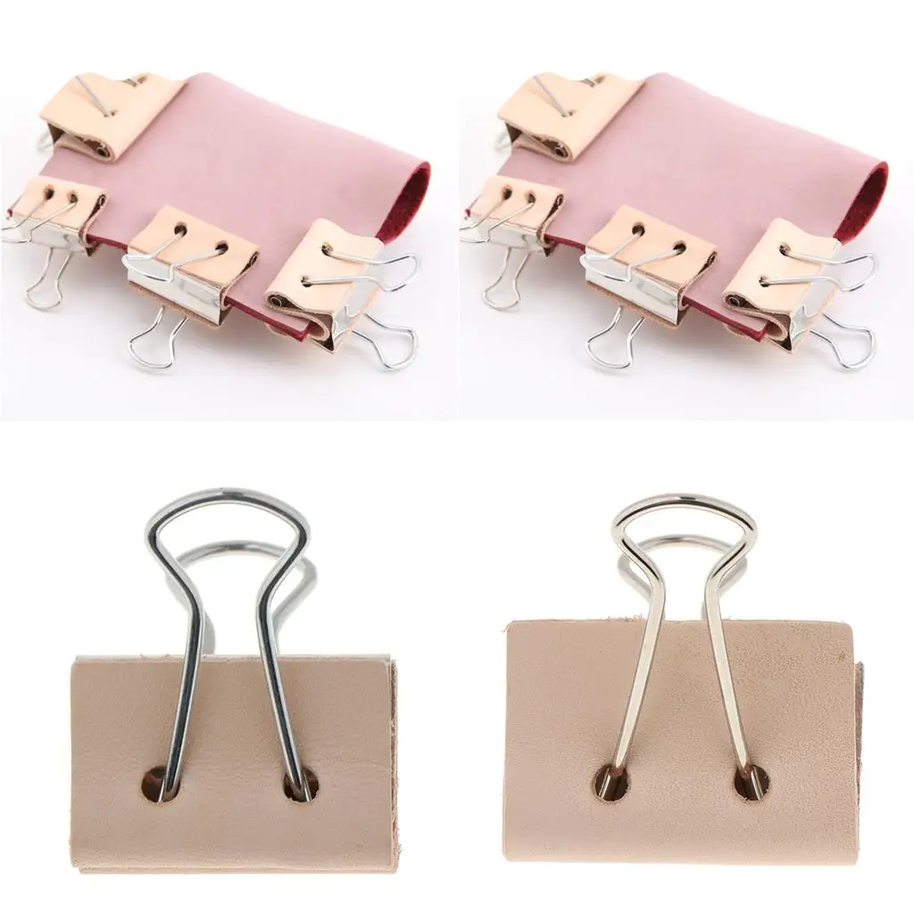 Stainless Steel Clips with Leather Paper File Binder Clips Office Supplies