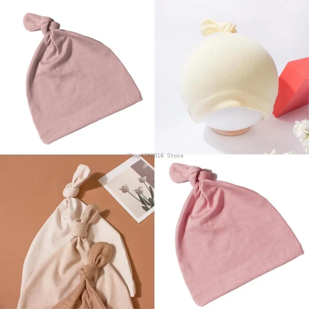 

Solid Color Knotted Baby Bonnet Hat, Soft & Breathable Infant Hospital Caps for 0 to 24 Months Newborns Boys Girls