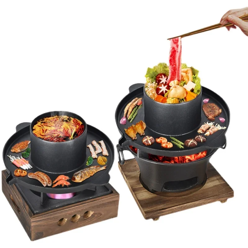 Dish Bbq Hot Pot Barbecue Non-stick Instant Noodle Soup Chinese Hot Pot Food Grill Plate Cooker Kitchen Fondue Chinoise Cookware