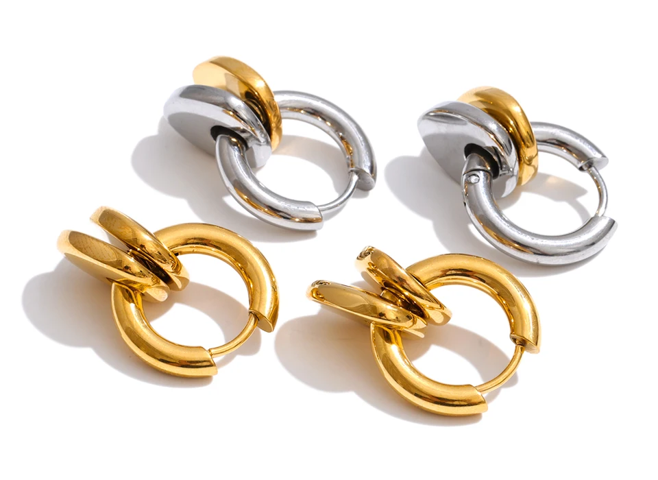 Yhpup Tägliche Doppel-Herz-Tropfen-Creolen aus Edelstahl für Damen, vielseitig, trendig, charmant, wasserdicht, Schmuck, Geschenk 2026 – Detail 2