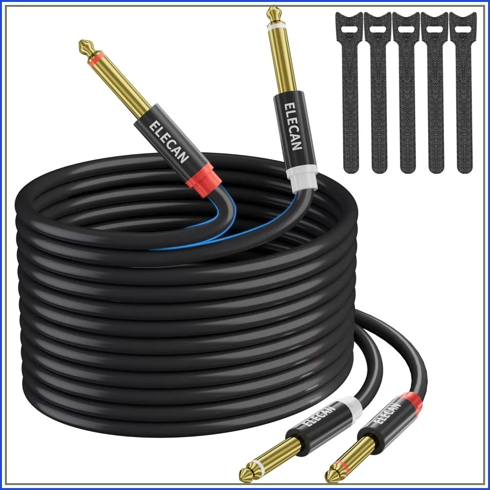 

Dual 6.35mm 1/4 TS to Dual 1/4 TS Stereo Audio Cable 50 Ft, Interconnect Insert Cable, Flexible Durable Color-Coded Mono Breakout Cable for Speaker Amplifier Mixer+Ties