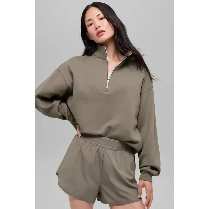 

Спортивный свитер с воротником-стойкой для женщин, осенне-зимняя одежда для фитнеса и йоги, универсальный топ с длинными рукавами и молнией до середины груди