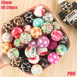 10/20Pcs Printed Silicone Beads 15MM Round Beads To Make Bracelets Supplies For Jewelry Making Beads