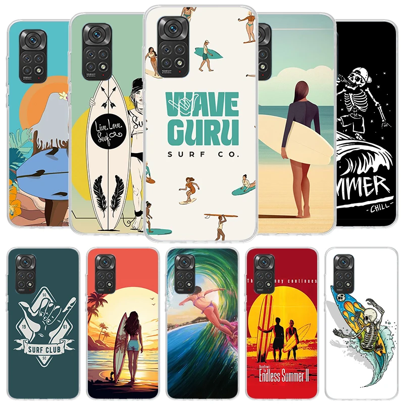 Surf Board Aesthetic Cover Phone Case For Xiaomi Redmi Note 13 12 11 10 Pro Plus 12S 11S 11T 11E 10S 9 9S 8 8T 7 Soft Fundas She