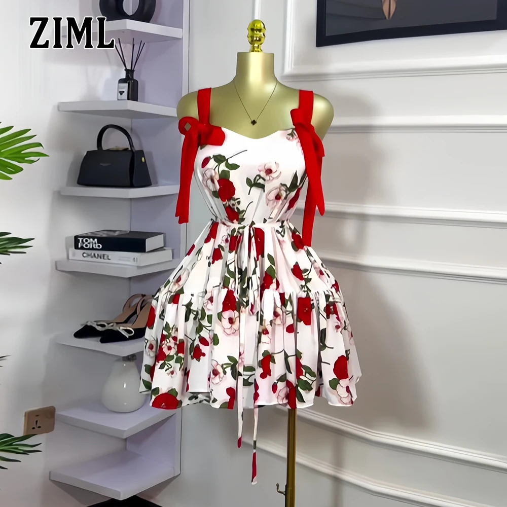 ZIML ضرب اللون تقسم Bowknot تونك فستان Lline للنساء ساحة طوق بلا أكمام عالية الخصر تقسم طيات فستان أنثى جديد
