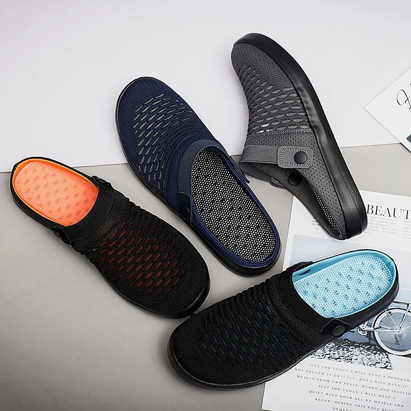 Mesh Breathable Padded Beach Flip Flops Solid Flat Bath Slippers Lighted Casual Shoes New Summer Women Men Sandals