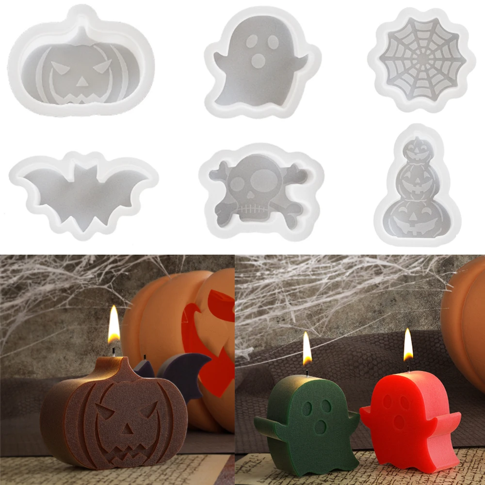 Halloween Series Candle Resin Silicone Mold DIY Pumpkin Skeleton Ghost Bat Candle Mold Halloween Decor Crafts Making Supplies