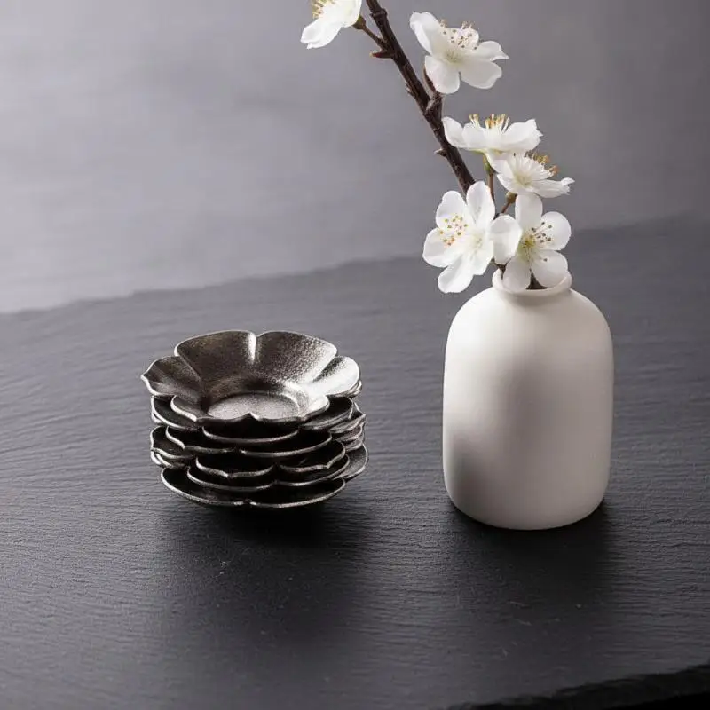 Round Lotus Pattern Tea Cup Mat Zen Style Antique Alloy Brass Heat Proof Pad for Tea Party Home Kitchen Table Decoration
