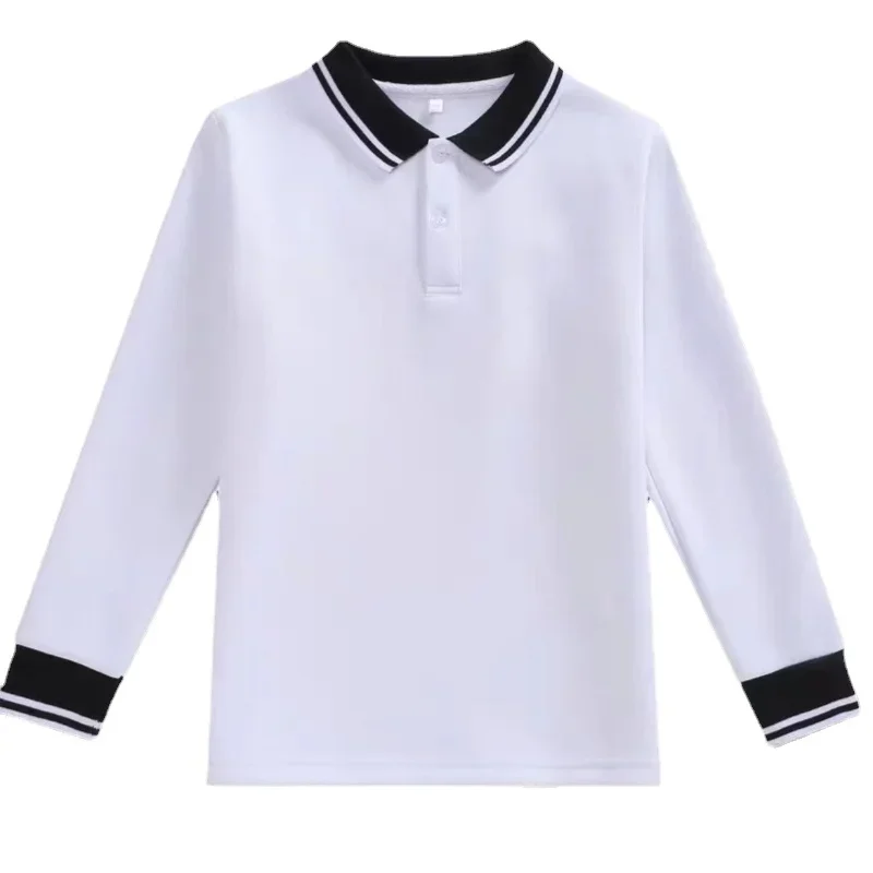 Boys Polo Long Sleeve T-Shirt Cotton Uniform Children\'s Lapel School Wear Solid Color Base Shirt