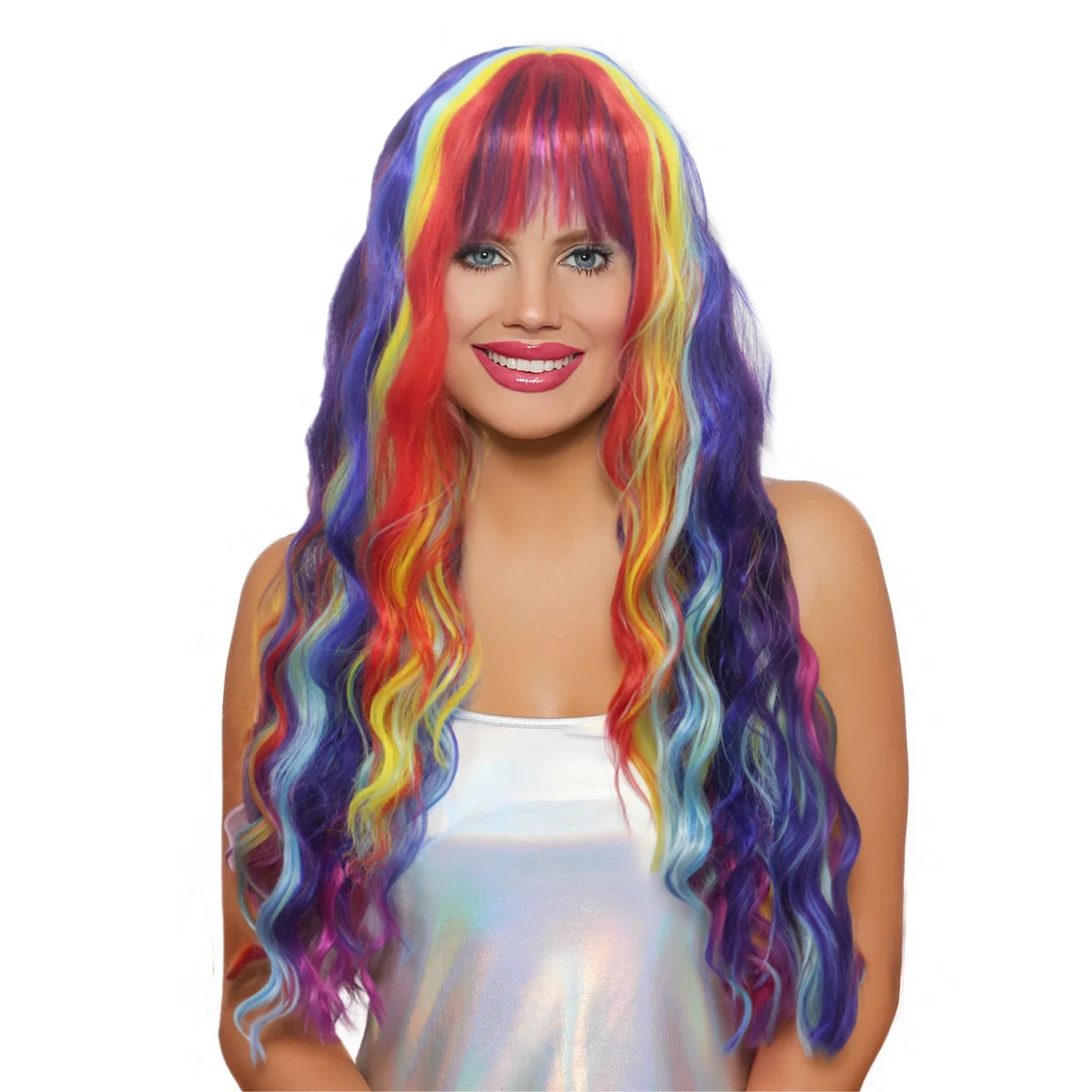Women's Rainbow Series Long Curly Synthetic Hair Wig Wavy Costume Wig for Party Halloween Cosplay Stylish Gift