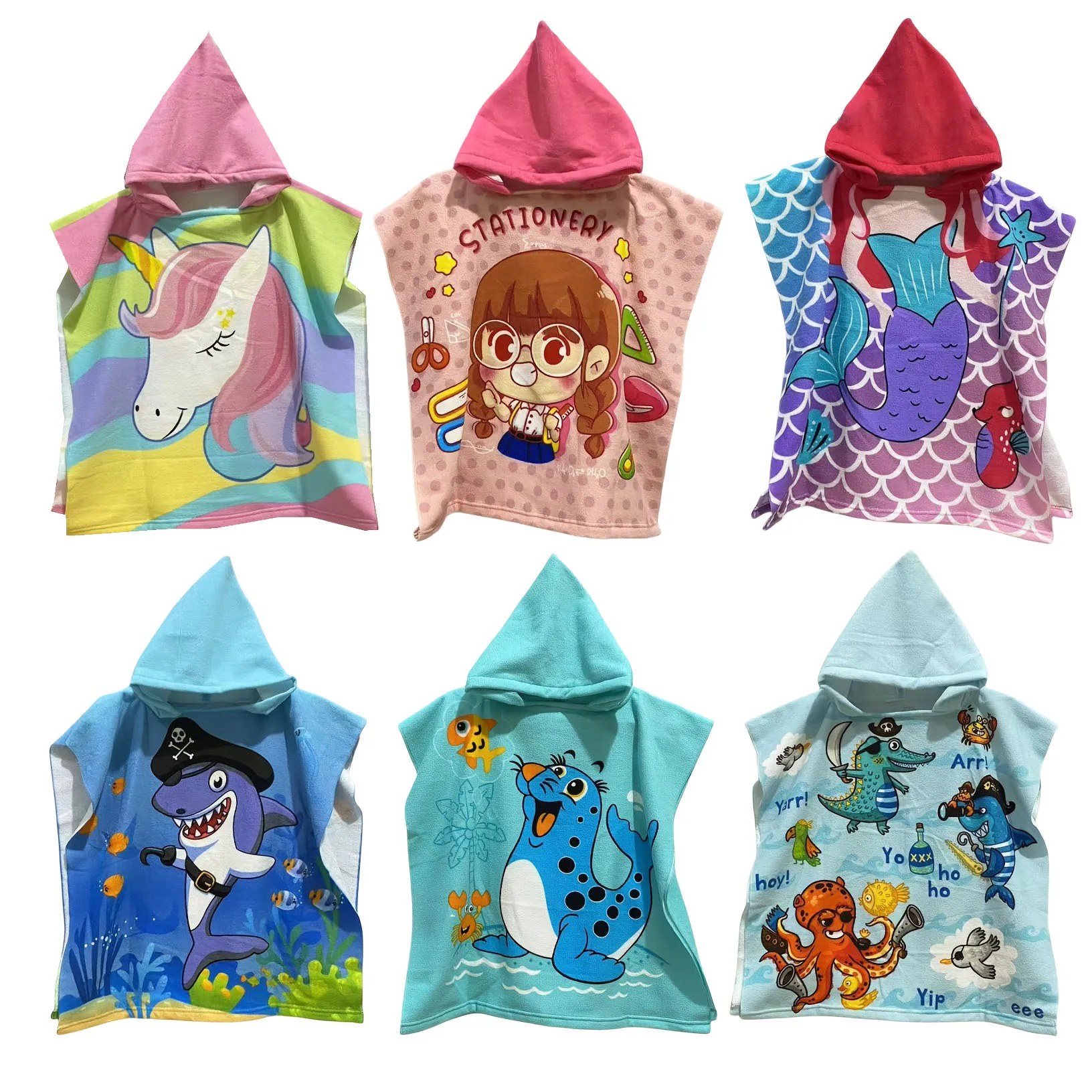 2026 New Model Cartoon Printed Bathrobe Soft Super Absorbent Suit For Beach Pool Seaside Camping For Aged 2 to 9 Boy or Girl