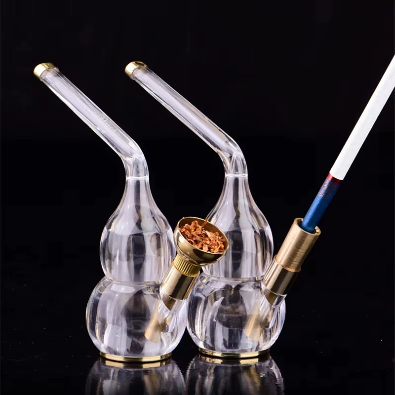 Portable Tobacco Pipes Smoking Grass Cigaretter Filter Mini Acrylic&Brass Shisha Hookah Water Pipe Bottle Herb Smoke Accessory
