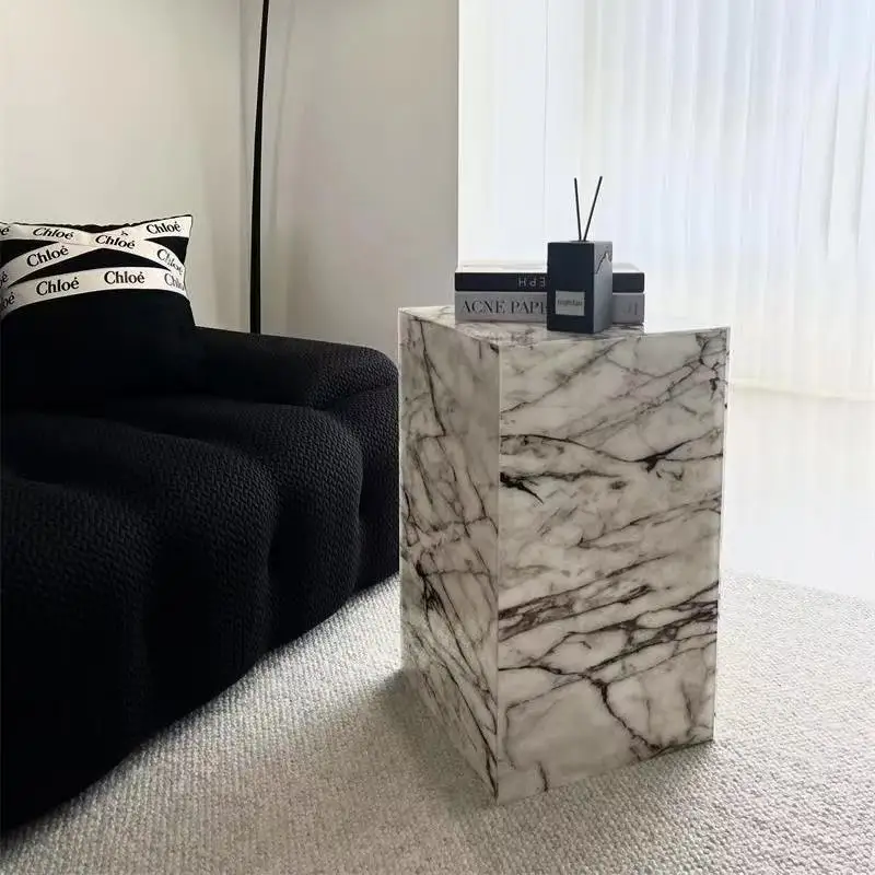 Acrylic Marble Pattern Coffee Table Sculpture Bases Beside Acrylic Sofa Table Bedside Table Decorate Showcase Small Square Table