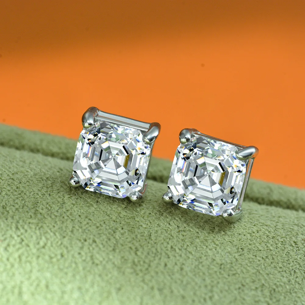 New S925 Silver 2-carat Pagoda 7 * 7 Synthetic Paraiba Earnail Female Ear Jewelry Personalized Engagement Jewelry