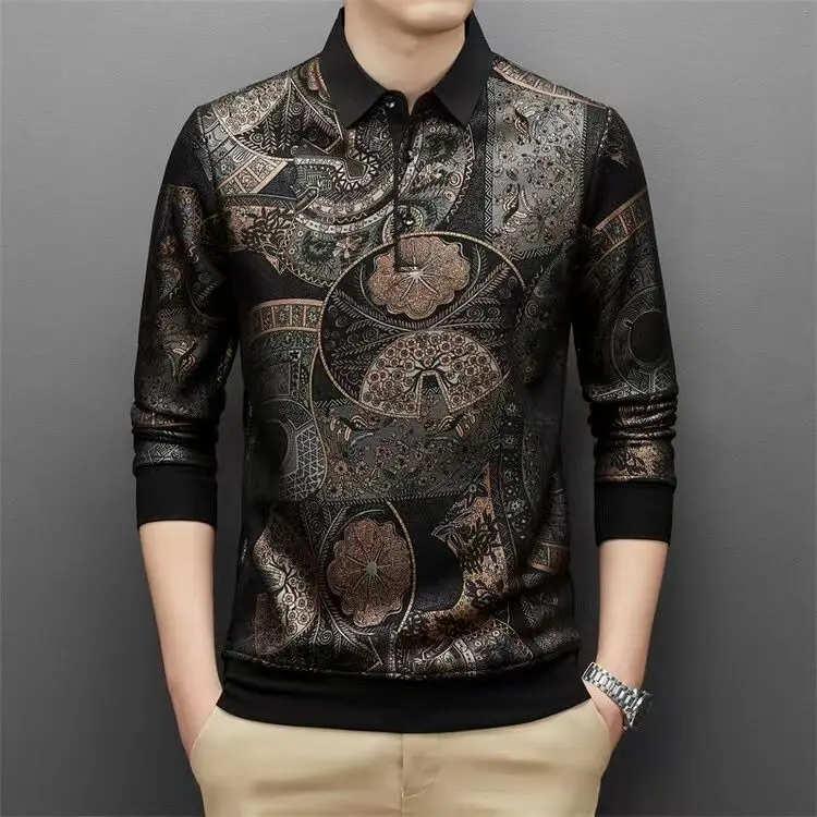 Vintage Baroque Paisley Pullover Mens Clothing 2023 Fall Winter Tops Fashionable T Shirts Velvet Jumper For Mens Thick Plush Tee