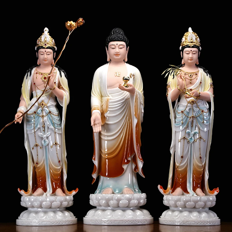 48CM Large 3PCS High grade XI FANG SAN SHENG Buddha statue Amitabha Guanyin Mahasthamaprapta HOME shrine Efficacious