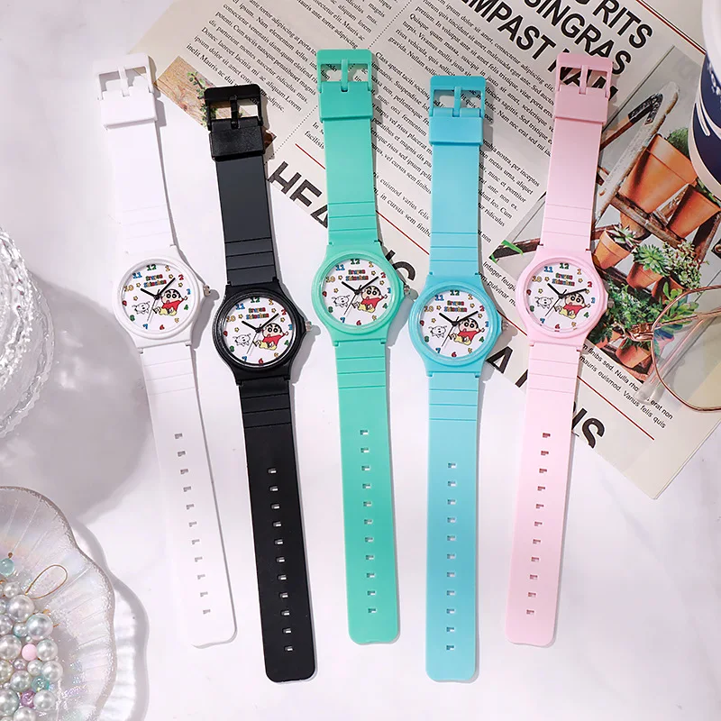 ساعات تلوين شين تشان للأطفال، ساعة كوارتز لطيفة على شكل رسوم كرتونية بسيطة، ساعة نسائية بحزام من السيليكون، هدية عيد ميلاد