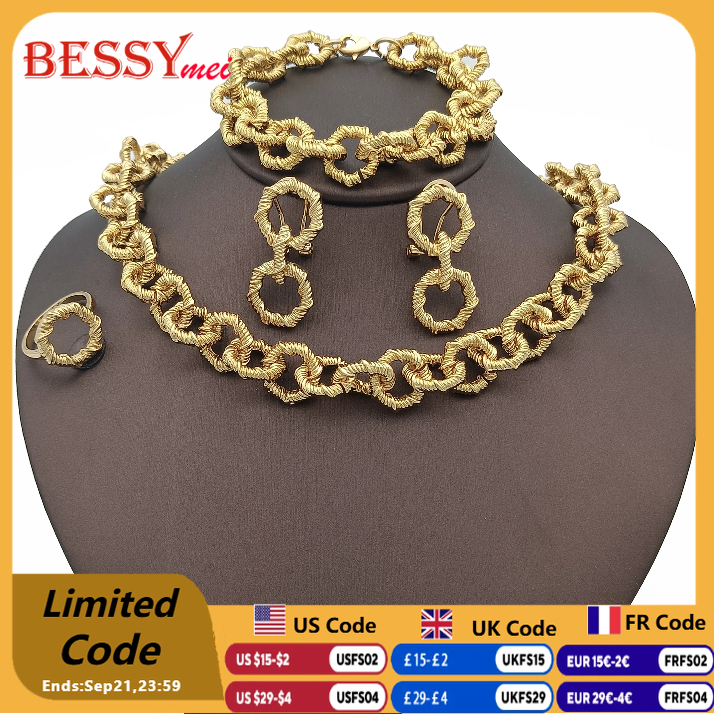 

18k Gold Plated Jewelry Set For Women African Gold Color Necklace Earrings Bracelet Ring Set for Wedding Party Jewellery Gifts