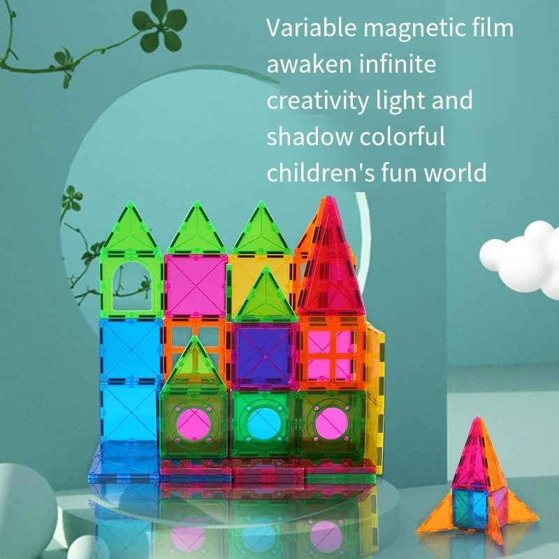 Color window magnetic piece Magnetic building blocks Early education puzzle block set track magnetic piece