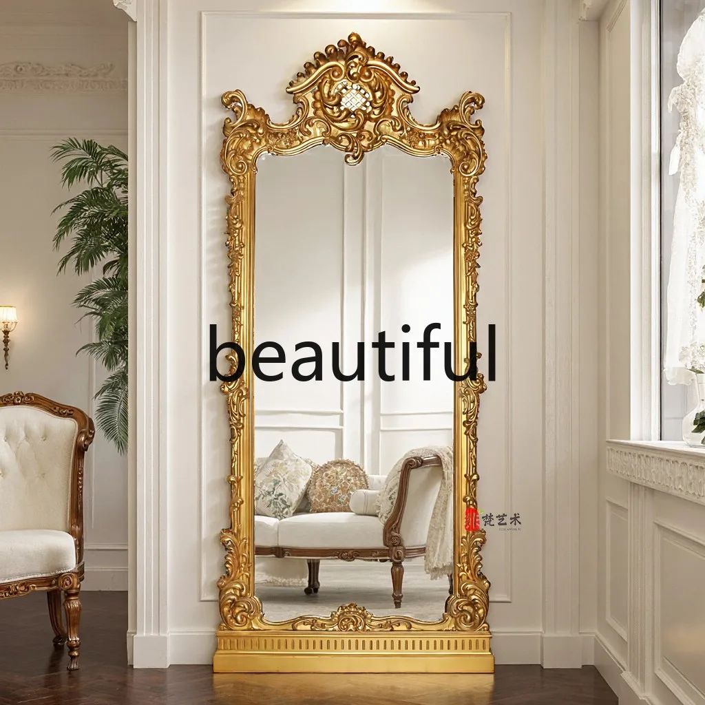 

European retro carved full-body mirror French villa entry luxury floor-to-ceiling mirror American home