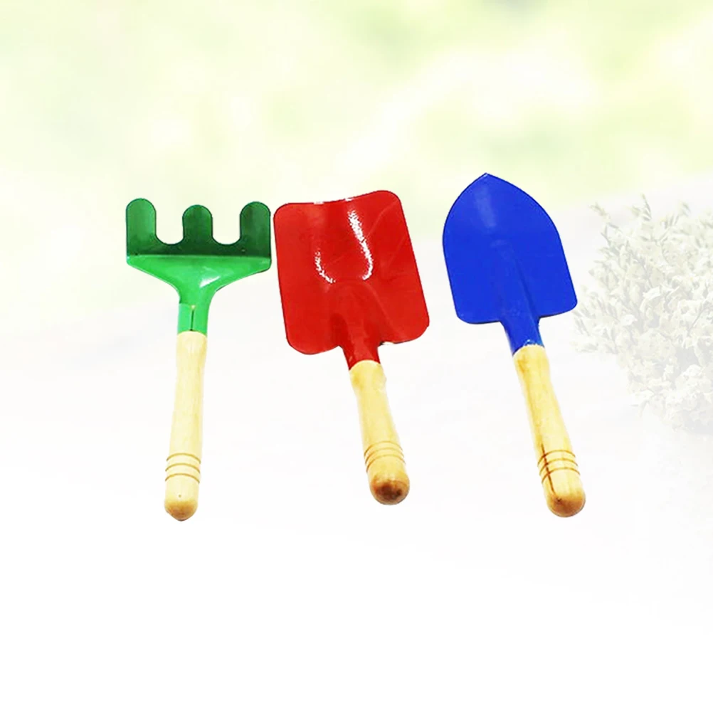 3pcs Mini Gardening Tools Set Kids Colorful Wood Handle Safe Environmental Toy Sand Play Tool Garden Tool Toy