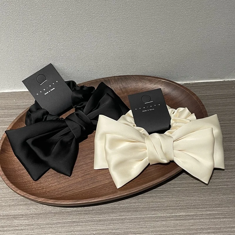 Luxury Satin Silk Bow Streamers Hair Ring Knotted Scrunchie Women Ponytail Hair Ties Solid Color Rubber Band Hair Accessories