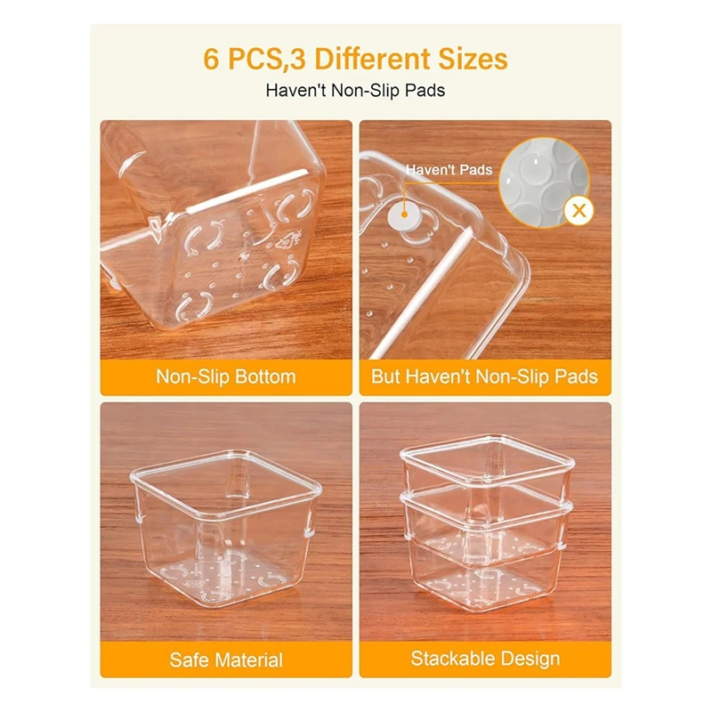 Plastic Drawer Organizers, 4 Sizes Transparent Drawer Organizers For Bathroom, Dressing Table, Cosmetics, Tableware