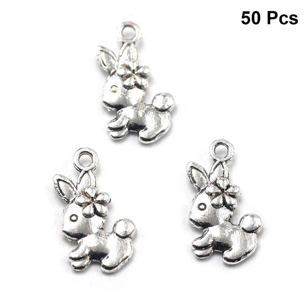 

50pcs Alloy Rabbit Pendants Diy Chinese Zodiac Charms Jewelry Making Accessories Necklace Bracelet Keychain Dangle Scrapbooking