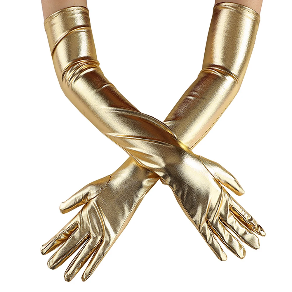 Anime Phosphophyllite Phos Cosplay PU Gloves Accessories Ladies Gold Leather Metallic Gloves Evening Party Performance Mittens