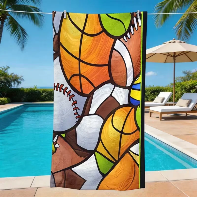 Neon Game Controller Print Beach Towel Black Gaming Neon Line Quick Dry Sand Proof Towel Gamer Summer Pool Travel Blanket