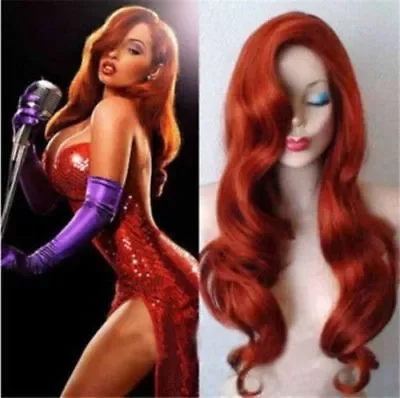 New Anime Jessica Rabbit Hairpiece Long Copper Red Curly Wavy  Cosplay Prop Wig