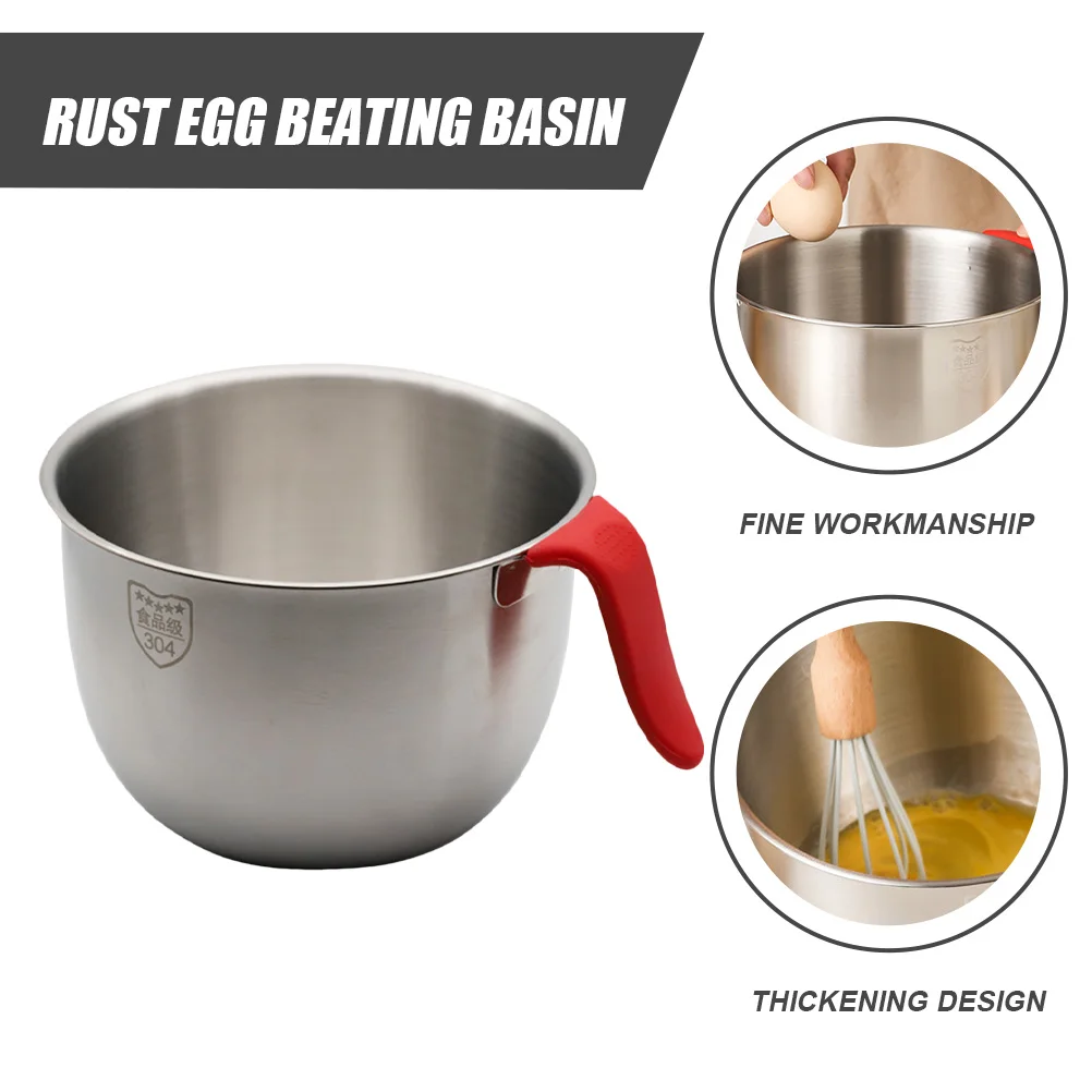 

Stainless Steel Egg Beater Mixing Bowl Food Bowls with Handles Batter Dough Metal