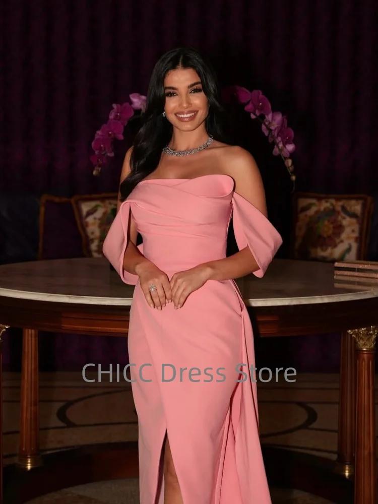 Vestidos de Noche elegantes personalizados sin tirantes sin mangas con hendidura vestido de fiesta de sirena vestido de fiesta de Gala para mujer vestido de invitados de boda rosa
