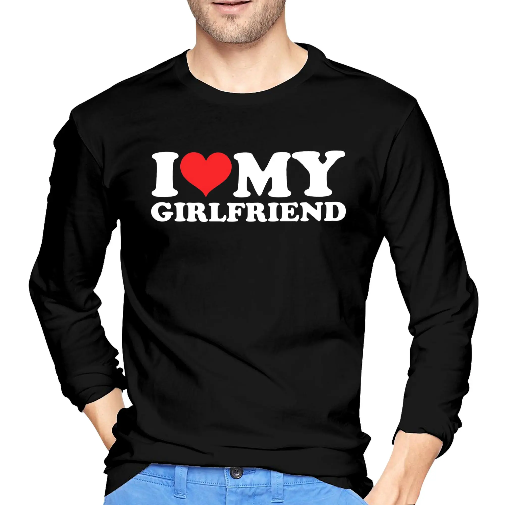 

Мужская футболка с длинными рукавами I Love My Girlfriend, дышащие футболки с круглым вырезом, весенние и осенние мужские топы