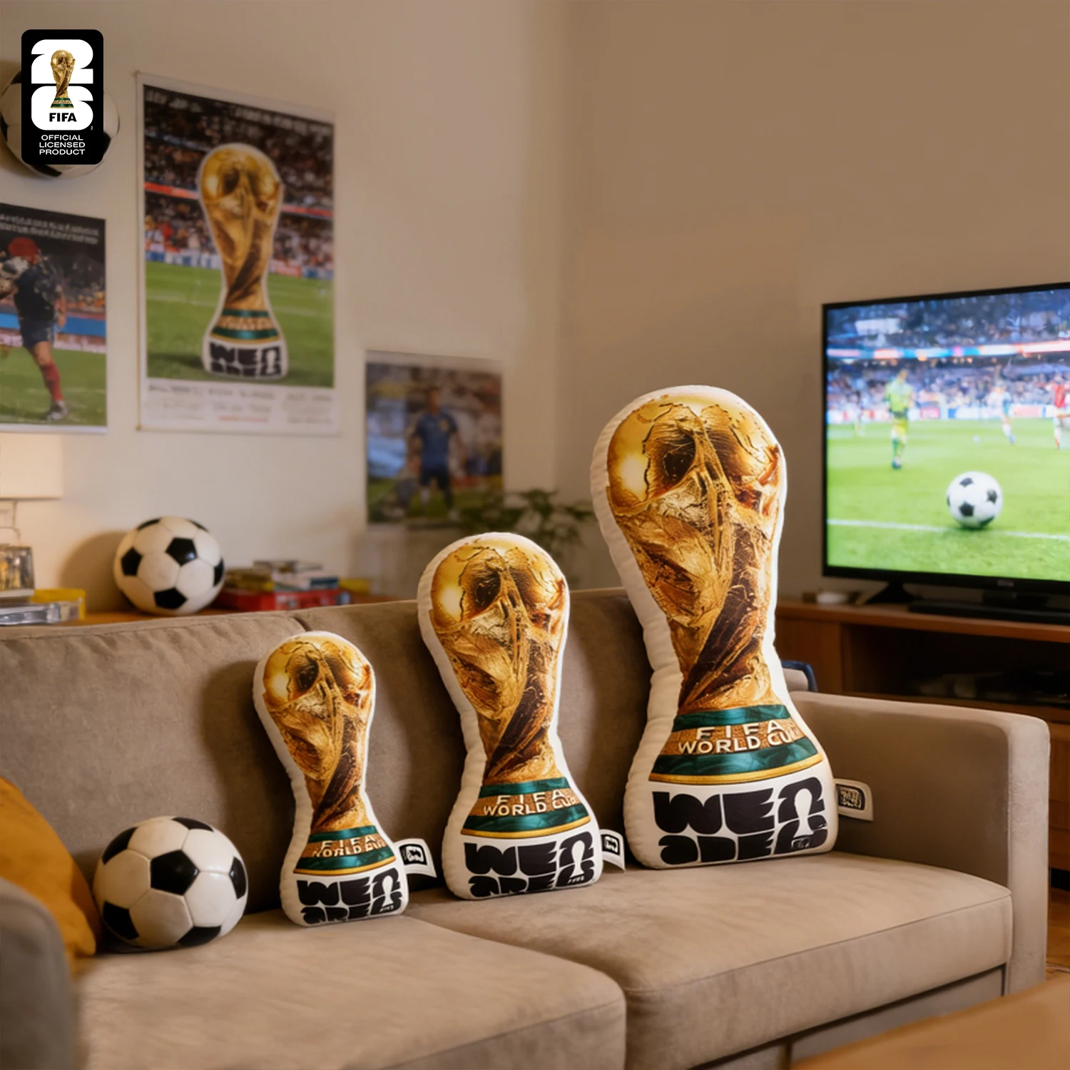 

Официальный набор плюшевых подушек-трофеев к Чемпионату мира по футболу FIFA 2026, многофункциональные футбольные подушки 4 размеров