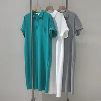 Korean Polo Cotton Dress Casual Loose Fit Slimming Short Sleeves Over Knee Lazy Person T-shirt Skirt