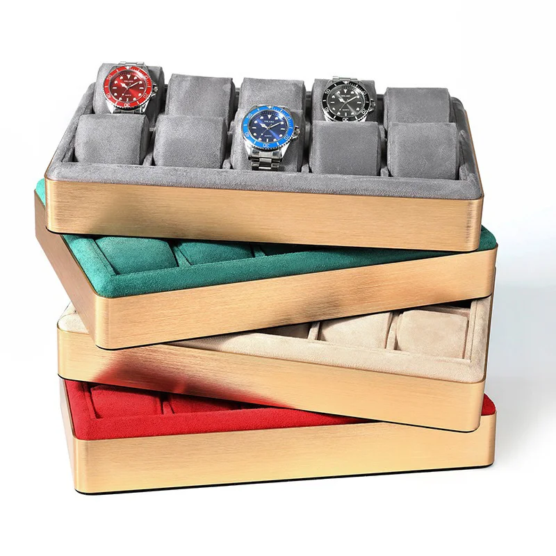 10 Grids Watch Storage Box Metal Round Edge Jewelry Organizer Tray Men's and Women's Wrist Watch Display Prop