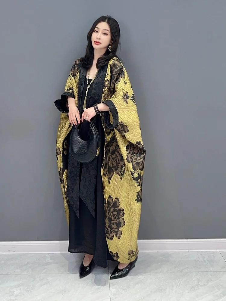 2024 Spring Summer New Dark Flower Trench Casual Large Bat Sleeve Cardigan Top Girl Versatile Chinese Style Trendy ZY574