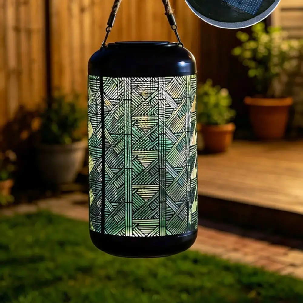 Blue Iron Hollow Solar Garden Decorative Light Metal Outdoor Waterproof Projection Lamp For Patio Lawn Pathway Decor