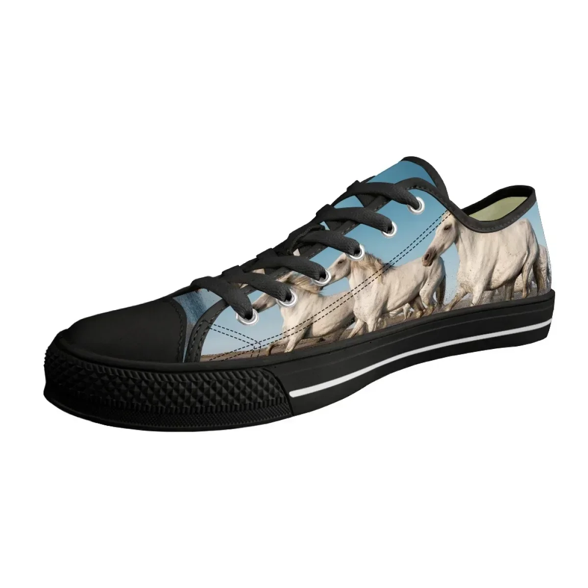 Student Low Top Canvas Shoes Fashion Classic Lace Up Casual Flat Shoes Running Horse Art Print Outdoor Sports Shoes For Women