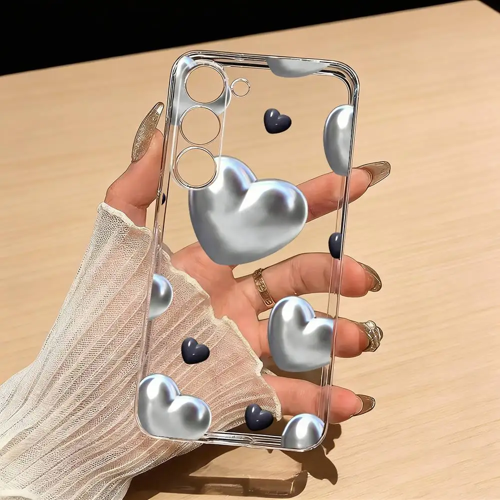 

Silver Graffiti Heart Ins Phone Case For Samsung S25,S24,S21,S22,S23,S30,Ultra,S20,Plus,Fe,Lite Transparent Cover