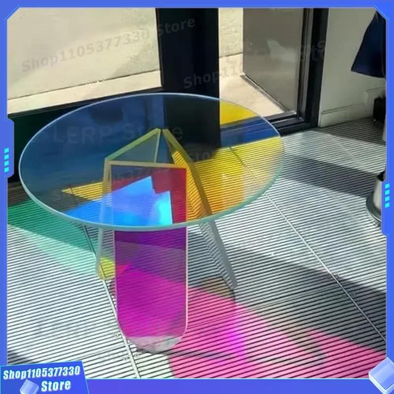Custom Acrylic Rainbow Coffee Table Round Gradual Color Change Side Table for Living Room Balcony Home Decor Modern Furniture