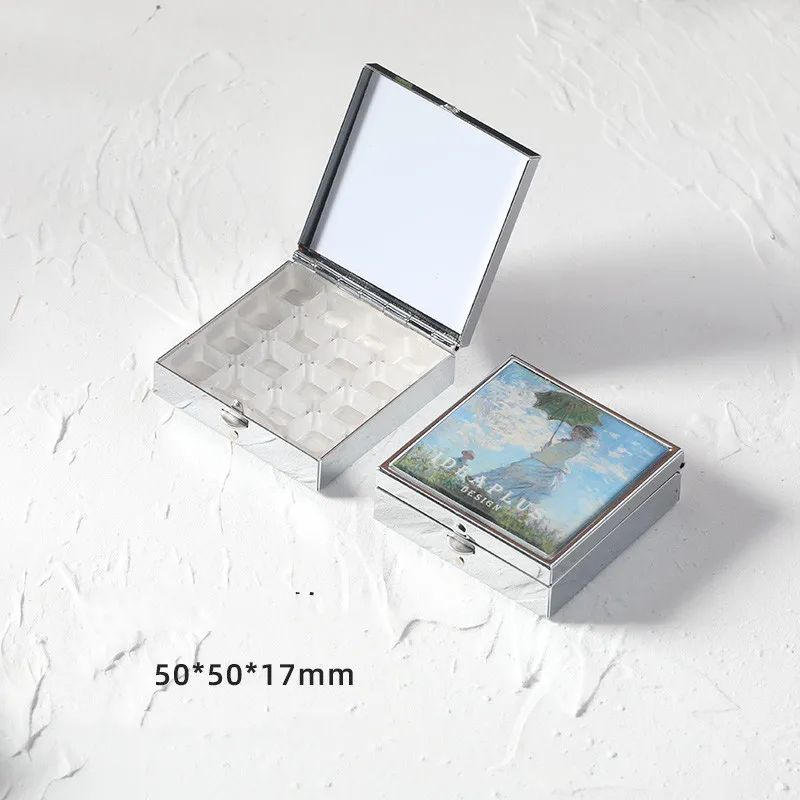 Portable Mini Travel Watercolor Paint Box Empty Palette Retro Exquisite Small Square Box Student Painting Art Supplies
