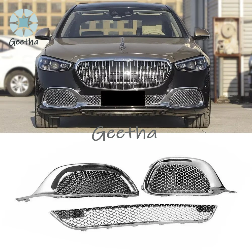 

W223 Решетка нижнего бампера, сетка хромированного переднего бампера для Mercedes Benz S-класса, обновление в Maybach Style S480 S580 S680 2021+