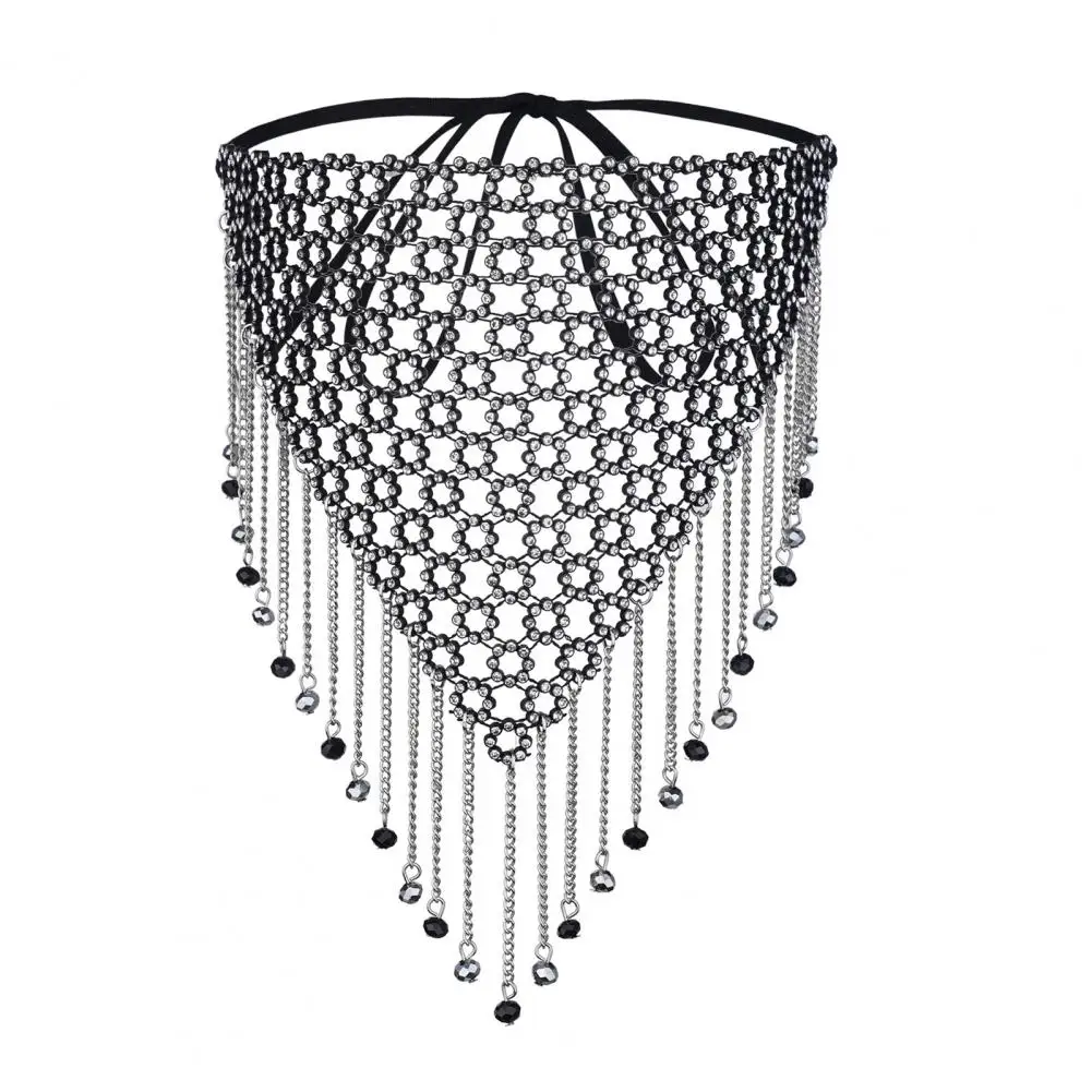 Black Mesh Face Guard Shiny Rhinestones Mesh Face Guard with Adjustable Lace-up Tassel for Masquerade Halloween Rave for Women