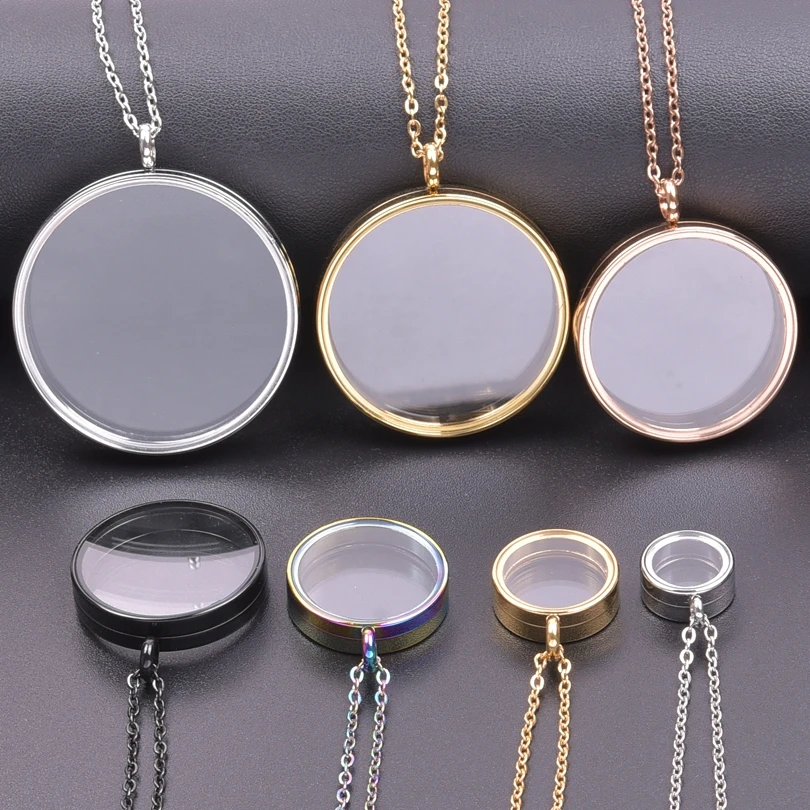 1Pc Inner Size 10-40mm Round Glass Memory Coin Holder Locket Pendant Necklaces Floating Living Relicario Collares Jewelry Bulk